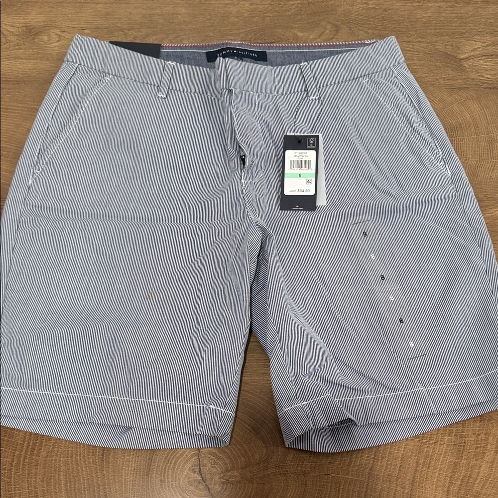 Tommy Hilfiger Navy and White Pinstripe Women's Bermuda Shorts